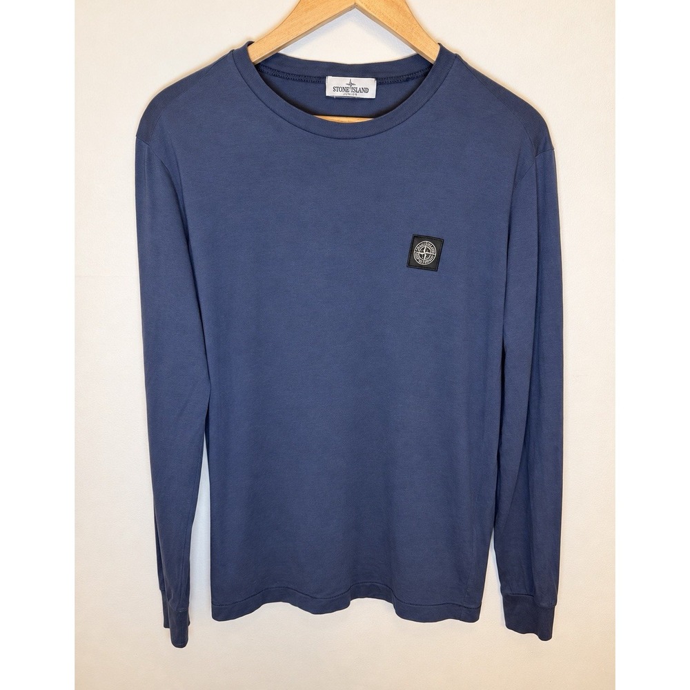 Stone Island Junior Long Sleeve T Shirt Blue Compass Logo Patch Crewneck Size 14